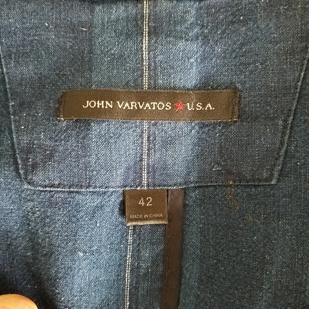 John Varvatos USA Linen Blend Pinstripe Navy Blazer Jacket Size 42 - Picture 11 of 13